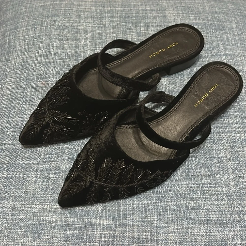 Tory Burch, VELVET DRESS FLAT IN BLACK, US 6, NWOT